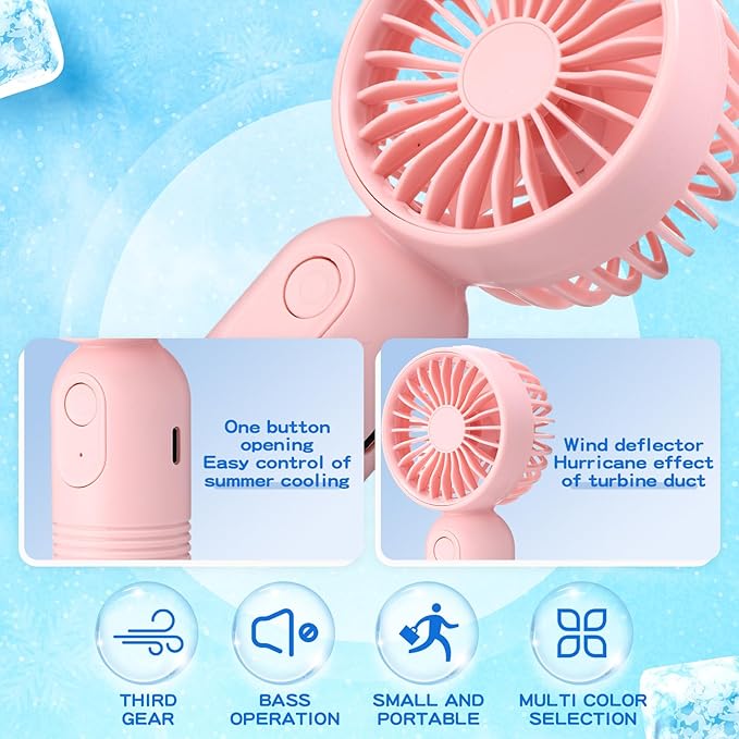 Rossesay 6 Pcs Mini Portable Fan Bulk Cute Handheld Lightweight Small Little Personal Hand Eyelash Fan 3 Speeds USB Rechargeable for Women Men Indoor Outdoor Makeup Travel (Pink and Blue)