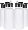 VEGOND 32 oz Insulated Water Bottle Bulk Stainless Steel Metal Water Bottles with Leak Proof Straw Lid & Spout Lid, Wide Mouth Double Walled Vacuum Travel Sports Bottle, 4 Pack