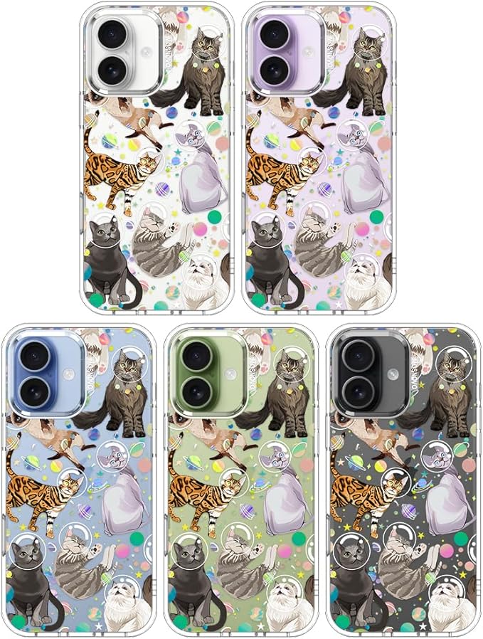 MOSNOVO for iPhone 17 Case | Military Grade 6.6ft Drop Tested | Camera Control | Clear with Space Cat Design