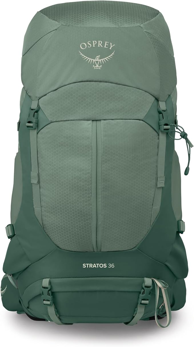 Osprey Stratos 36L Men's Hiking Backpack - Lightweight Backpacking Pack with Waterproof Raincover - Camping Bag, Pine Leaf