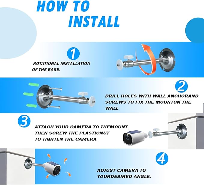 3PCS Stainless Steel Extremely Long 8.5 in Camera Mount for eufyCam 2C/2C Pro, 3C/S300, Adjustable Wall Mount Brackets Indoor/Outdoor
