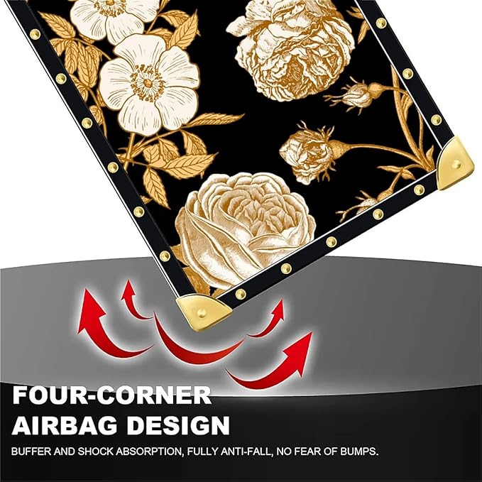 for iPhone 17 Pro Case Luxury Golden Decoration for Girl Women Soft TPU Shockproof Protective Hard PC Back for iPhone 17 Pro Crazy Pattern Blooming Rose Golden Flower