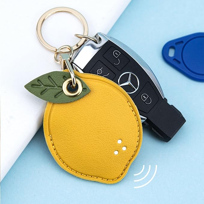Universal Smart Tag Holder Fit for Tile Mate, AirTag, Galaxy SmartTag, eufy SmartTrack Link, Key Fob, Leather Cute Air Tracker Case with Key Rings, (Lemon)