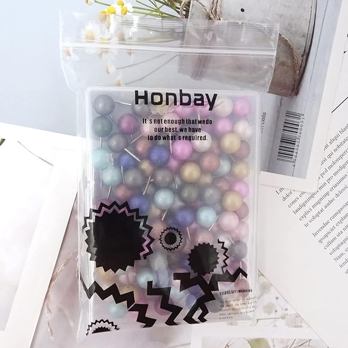 Honbay 100PCS Multi-Color Pearl Push Pins Plastic Round Head Thumb Tacks with Case for Map Bulletin Board Cork Board Calendar Photo Wall Office (Diameter: 10mm)
