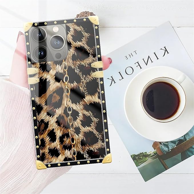 Compatible with iPhone 13 Pro Case, Seamless Gold Chain Leopard Luxury Golden Decoration for Girl Women Soft TPU Shockproof Protective Hard PC Back for iPhone 13 Pro