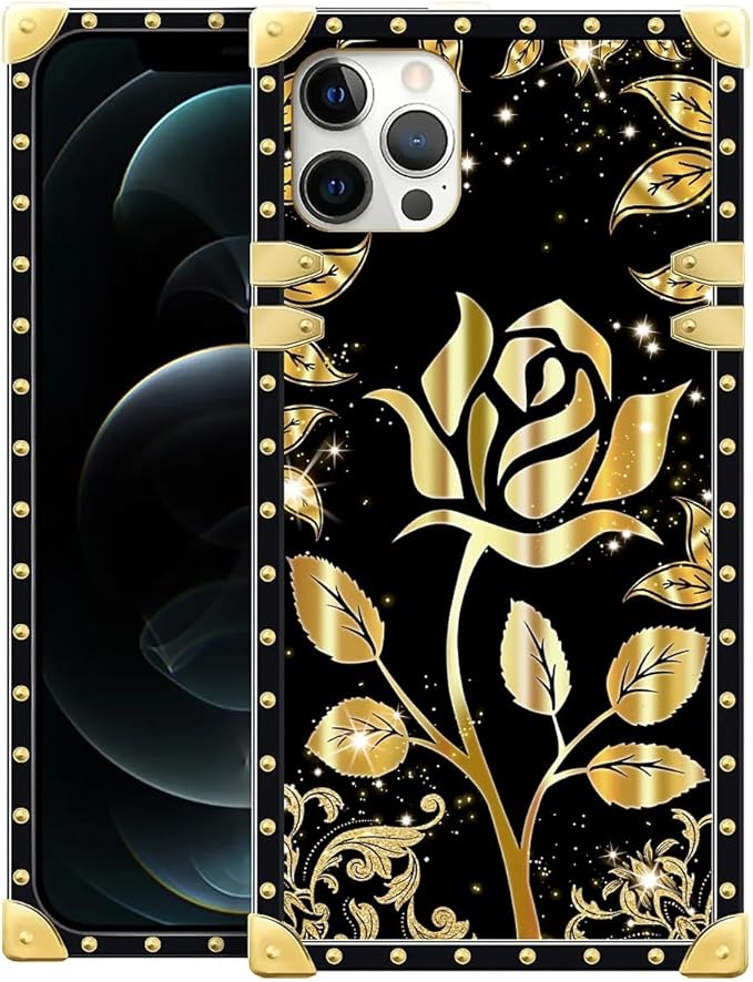 Compatible with iPhone 11 Pro Max Case, Shine Gold Rose Luxury Golden Decoration for Girl Women Soft TPU Shockproof Protective Hard PC Back for iPhone 11 Pro Max
