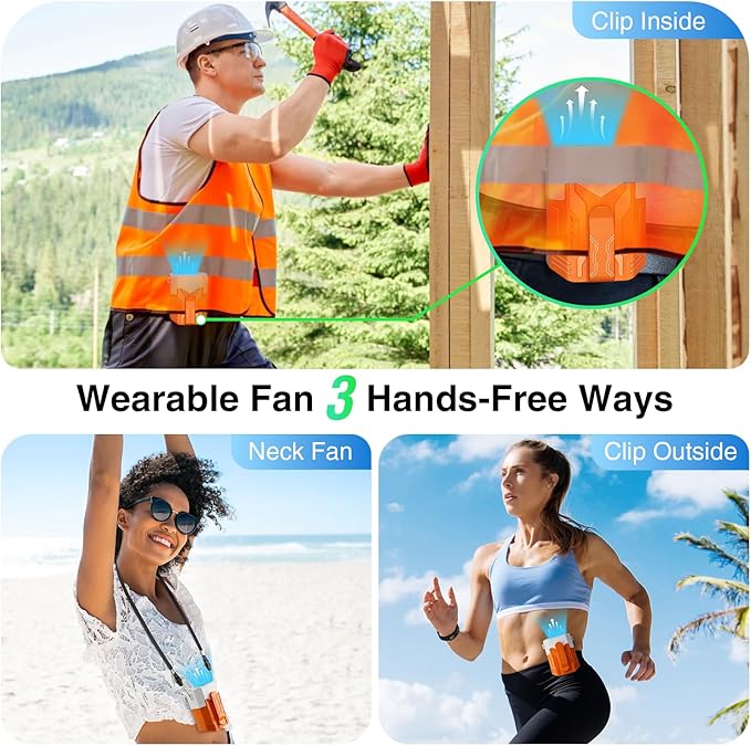 Portable Fan 4000mAh Rechargeable, 4 Speeds 13000RPM Strong Airflow, Personal Waist Fan with Max 24H Working Time, Wearable Clip Belt fan for Camping, Outdoor, Jobsite, Traveling -Orange & White