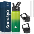 Konokyo 18 oz Insulated Water Bottle Stainless Steel Sport Bottles with 3 Lids,Bamboo Grove