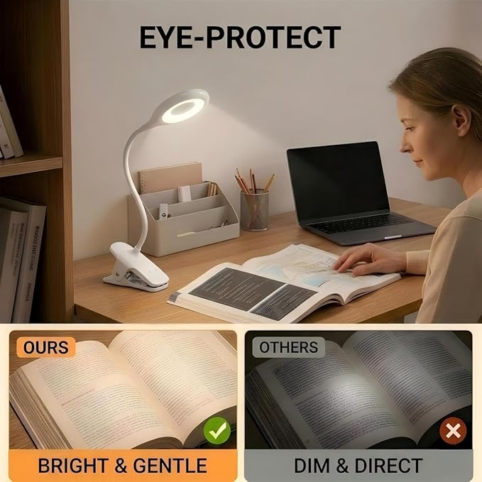 Reading Light, 28 LEDs Rechargeable Clip on Lamp, 3 Color x 3 Brightness Clip On Light for Bed Headboard with Safety Switch, Eye Protection Book Light for Reading in Bed, Touch Control Table Desk Lamp