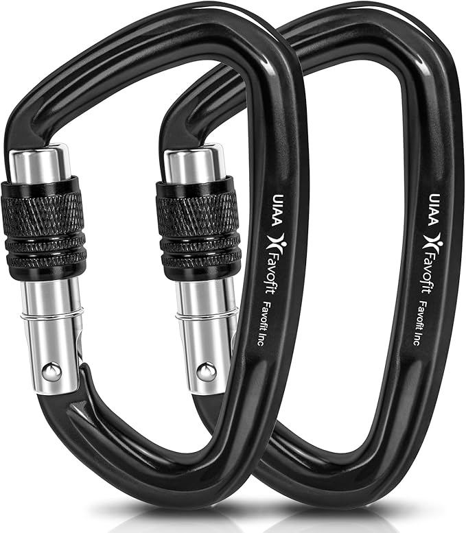 UIAA Certified 25kN-42kN Climbing Carabiners - Favofit Heavy Duty Locking Carabiner Clips with Twist or Screw Lock - Professional Rock Climbing Gear for Tree Climbing Arborist Rappelling & Rescue