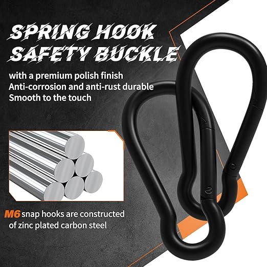 120PCS M6 Heavy Duty Carabiner Clip, 2.36Inch Snap Hook Quick Link Small Carabiner Clips,Spring Link Buckle for Fishing Camping Hammock Dog Leashes-260LBS Holding Capacity (Black)