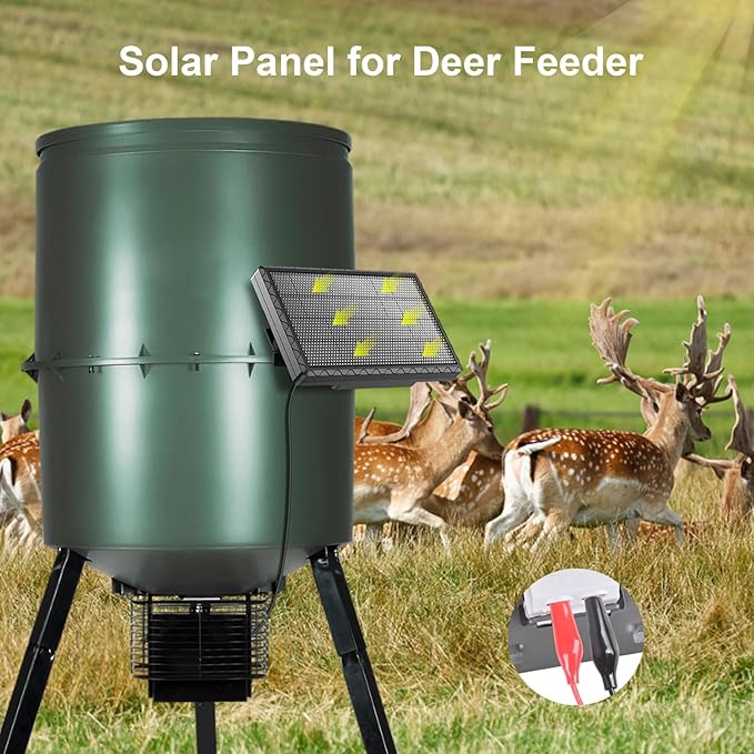 Solar Panel for Deer Feeder, 6V 1.98W Solar Panel Outdoor IP65 Waterproof, Battery Charger 6Volt with Mounting Bracket and Alligator Clip, DC 5.5*2.1, 3.5*1.35 and 4.0*1.7 Interfaces for Game Feeder