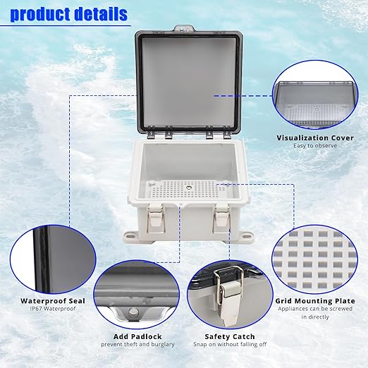 MAKERELE Small Junction Box Plastic Hinged Cover Transparent Lid IP67 Outdoor Electrical Project with Plastic Enclosure 5.9×5.9×3.5 inch(150×150×90mm)