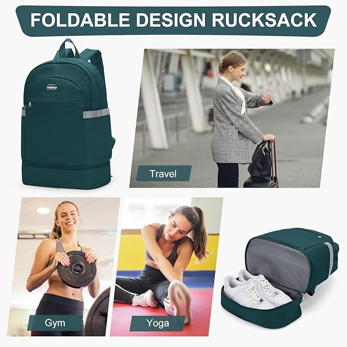 coofay Gym Backpack For Women Men Dance Sports Backpack With Shoe Compartment Waterproof Travel Backpacks Gym Bag Peacock Blue