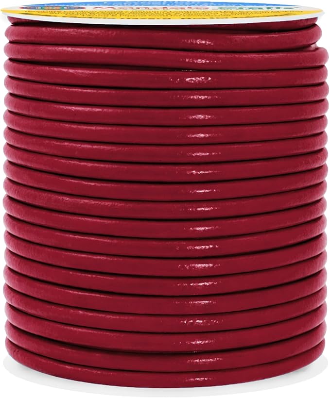 Mandala Crafts Round Genuine Burgundy Leather Cord for Jewelry Making – 3mm Cowhide Leather Rope String Lace for Kumihimo – 20 Yards Cowhide Craft Cording Spool