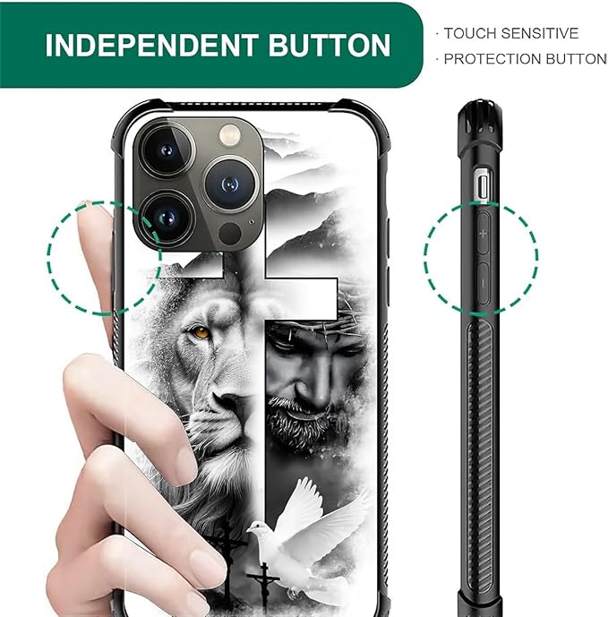 for iPhone 13 Pro Max Case, Lion Cross Jesus Christ Dove Pattern Graphic Design Girl Boy Soft Silicone Hard Acrylic Shock Protection for iPhone 13 Pro Max