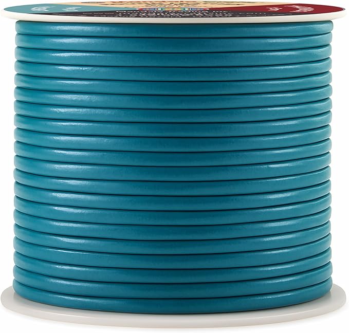 Mandala Crafts Round Genuine Teal Leather Cord for Jewelry Making – 1.5mm Cowhide Leather Rope String Lace for Kumihimo – 20 Yards Cowhide Craft Cording Spool
