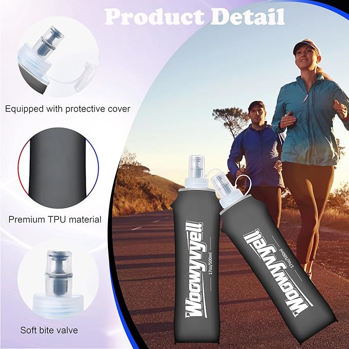 Running Vest Soft Flask, 2PCS BPA-Free 500ml Collapsible Water Bottle for Hydration Backpack, Collapsible Water Bottles for Marathon Hiking Cycling Climbing