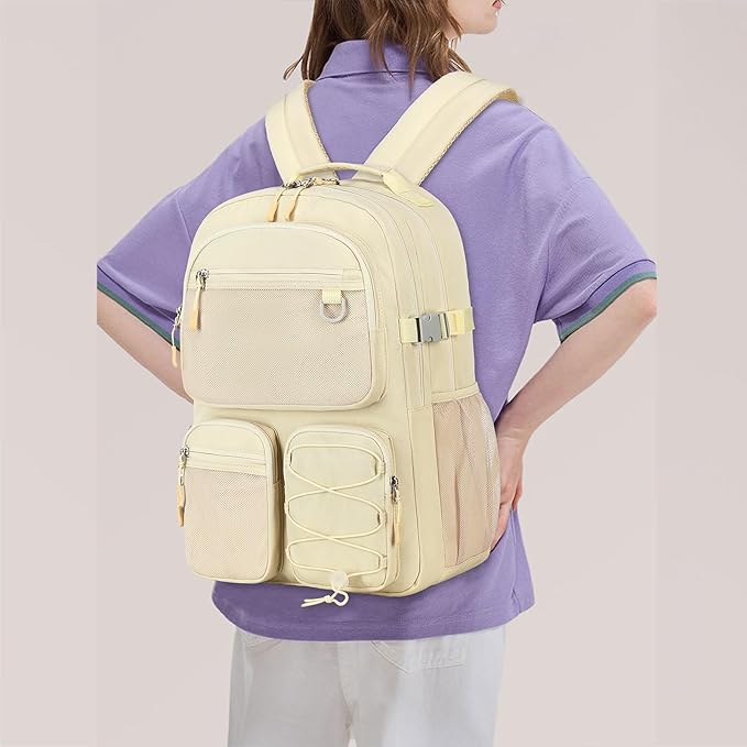 Lohol Water Resistant Backpack with Mulitiple Pockets for School Travel Outdoor College, 15.6 inch Laptop Bookbag for Girls and Women (Beige)