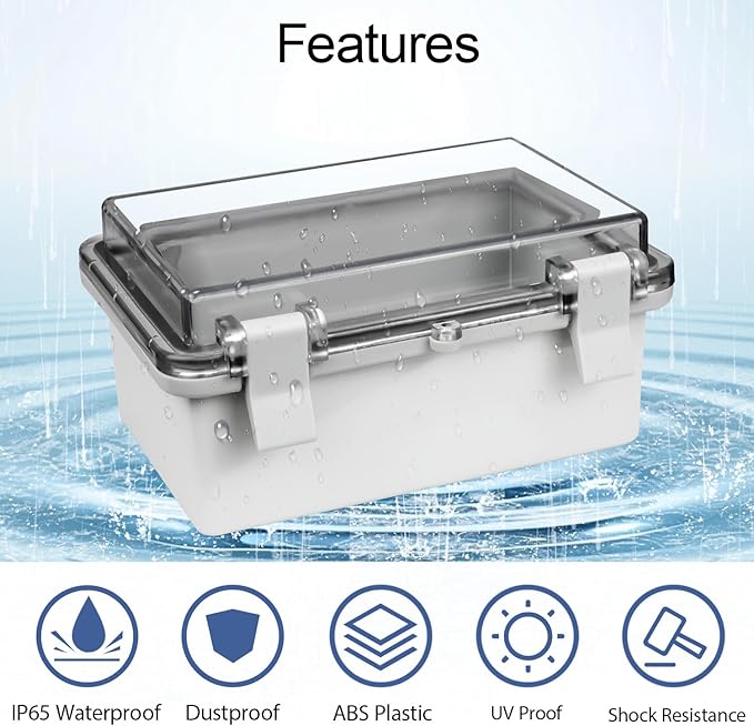ABS Plastic Dustproof Waterproof IP65 Junction Box Hinged Shell Universal Electrical Project Enclosure Gray, with PC Transparent Clear Cover 5.9 x 3.9 x 2.8inch(150 x100 x70mm)