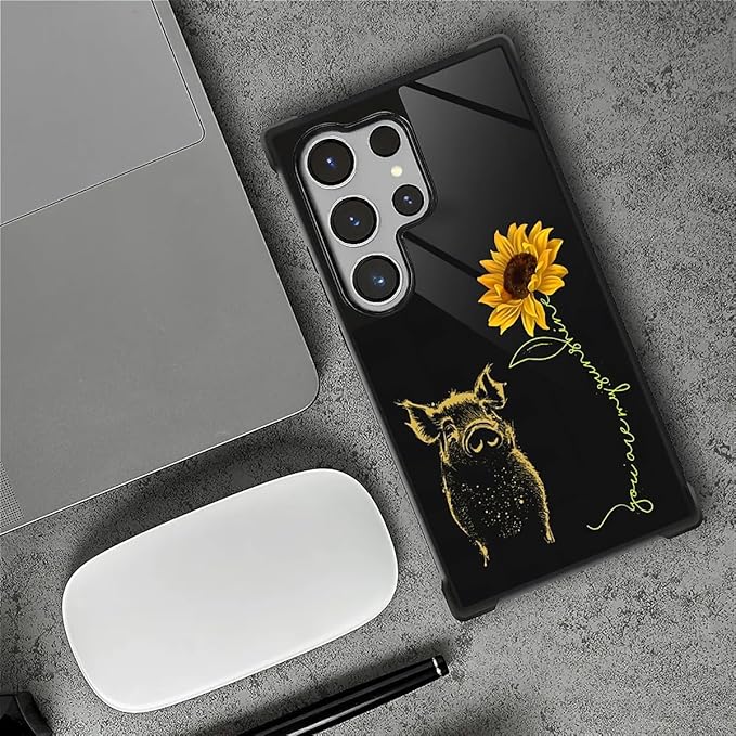 for Samsung Galaxy S26 Ultra Case,Graphic Design for Girl Boy Soft Silicone Hard Acrylic Shock Protection Designed for Samsung Galaxy S26 Ultra Pig Sunflower Yellow Sunshine Pattern