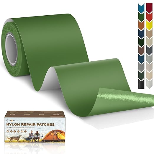 Cahomo 3x79 Nylon Repair Patch Nylon Repair Tape Self Adhesive Fabric Tapes Outdoor Camping Gear Fabric kit for Tent, Umbrella, Down Jackets, Sleeping Bag, Knapsack （Grass Green）