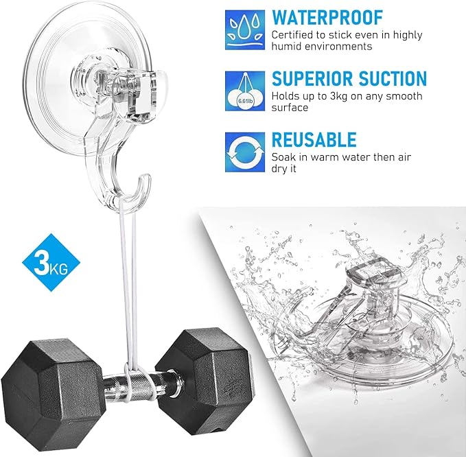 Quntis Wreath Hanger 6 Pack - Clear Plastic Suction Cup Hooks, Reusable, Waterproof Vacuum Suction Hooks for Shower Wall, Window, Towel, Loofah, Soap Bag, Christmas Decor