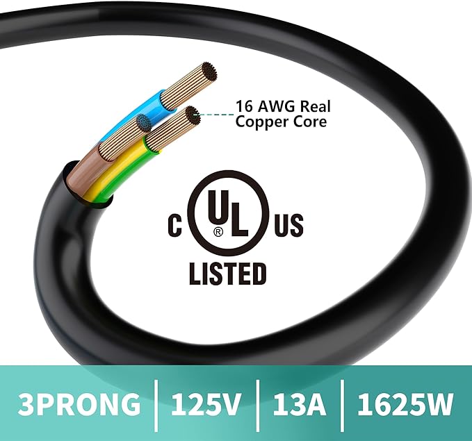 2 Way Power Cord Splitter Cable 6 Ft-3 Prong 1 to 2 Extension Cord-Outlet Saver-Elecan Male to Female Y Splitter Power Extension Cable Strip–UL Certified SJTW 16 Gauge 13 A/125 V–Black