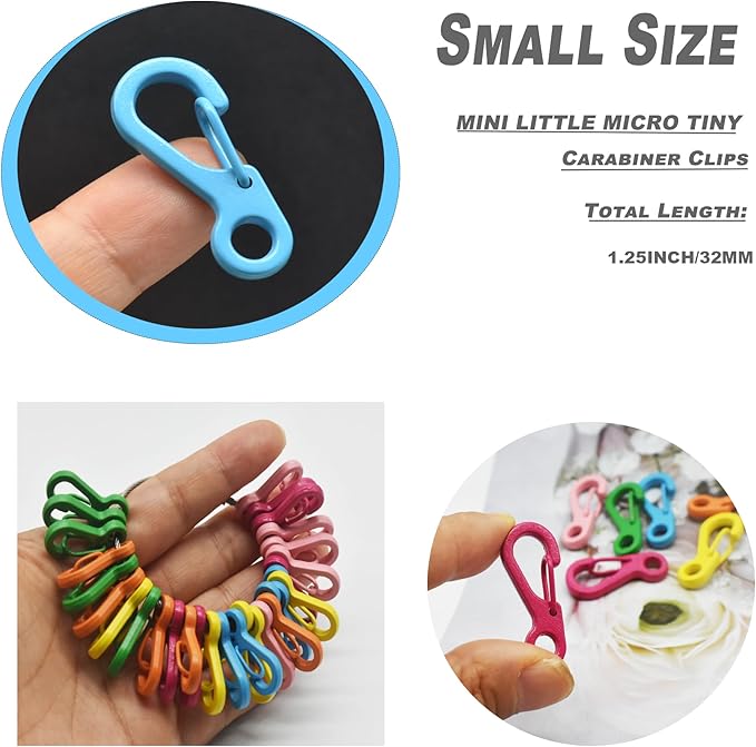 Mini Carabiner Clips with Metal Spring Wiregate Hook and Little Eye Hole for Keychain Backpack Clasps