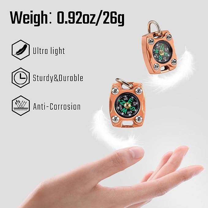 MecArmy Mini Titanium/Brass Compass, Waterproof IPX5 Pocket Compass for Hiking & Survival, Keychain & Necklace Gifts for Men & Women, Ideal Graduation & Outdoor Adventure Present