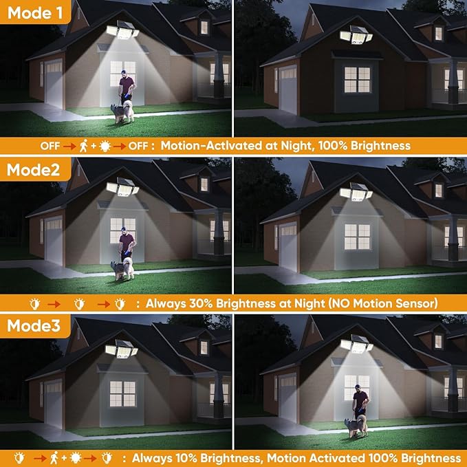 Solar Motion Sensor Outdoor Lights Waterproof - 3000LM Solar Security Lights Outdoor 270° Illumination IP65 LED Solar Flood Wall Light for Garden (English, 2)
