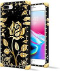 Compatible with iPhone 8 7 SE Case, Shine Gold Rose Luxury Golden Decoration for Girl Women Soft TPU Shockproof Protective Hard PC Back for iPhone 8 7 SE