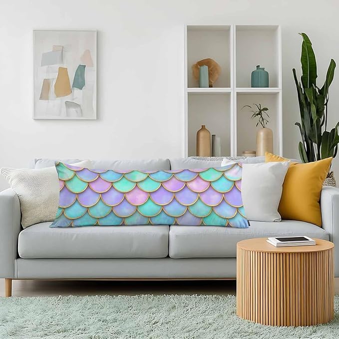 Body Pillow Covers Mermaid Body Pillowcase 20"X54", Mermaid Scales Couch Body Pillow Cases for Home Bedroom, Outdoor Body Cushion Cover for Men Women