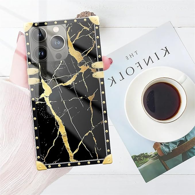 Compatible with iPhone 13 Pro Case, Black Gold Marble Nature Luxury Golden Decoration for Girl Women Soft TPU Shockproof Protective Hard PC Back for iPhone 13 Pro