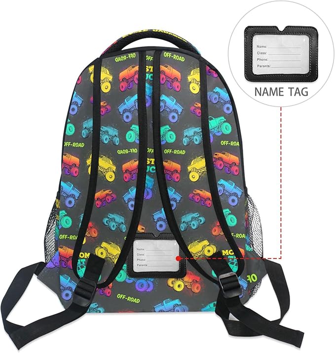 Wamika Monster Truck Kids Backpack Blue Racing Cars School Backpack Boy Girl Preschool Book Bag