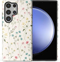 for Samsung Galaxy S24 Ultra Case,HL2 Beige Flower Branch Hybrid 2 Layer Hard Shell Silicone Protective Pattern Design Case