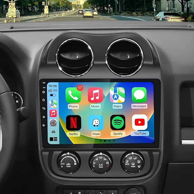 4G+64GB Android 13 Car Radio Stereo for Jeep Patriot Compass 2010-2016, 10" Touch Screen Head Unit with Android 13/CarPlay/Android Auto/GPS Navigation/Bluetooth/FM/DSP Radio/AHD Backup Camera