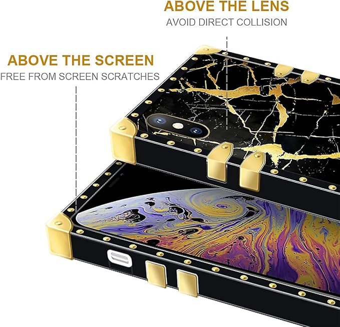 Compatible with iPhone Xs Max Case, Black Gold Marble Nature Luxury Golden Decoration for Girl Women Soft TPU Shockproof Protective Hard PC Back for iPhone Xs Max
