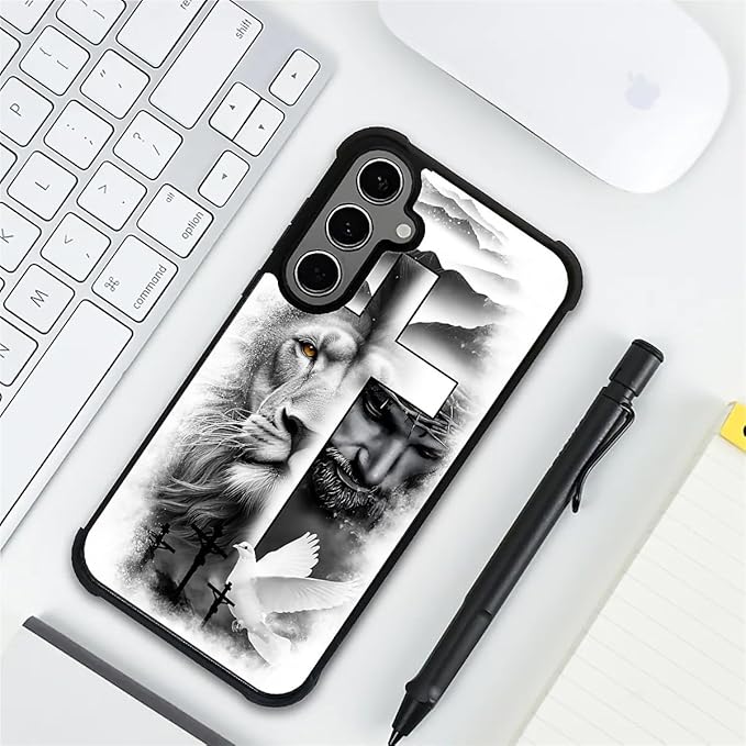 for Samsung Galaxy S24 S25 Plus Case, Lion Cross Jesus Christ Dove Pattern Graphic Design Girl Boy Soft Silicone Hard Acrylic Shock Protection for Samsung Galaxy S24 S25 Plus