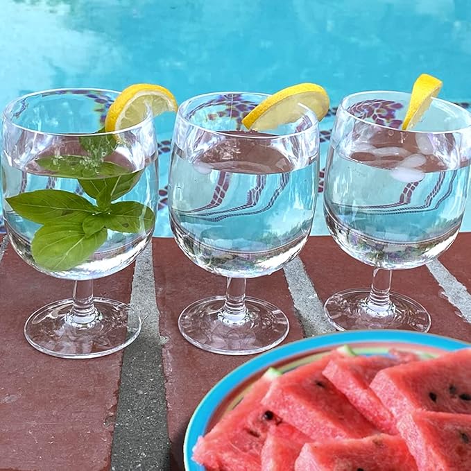 Lily's Home Unbreakable Plastic Wine Glasses Set of 8, 12 oz Shatterproof Stackable Tumblers, Reusable BPA Free Goblets for Indoor and Outdoor Use. Made in Taiwan (Clear)