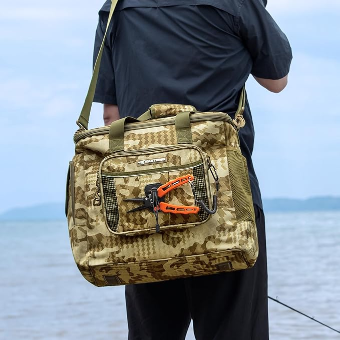 KastKing BaitSpace Fishing Tackle Bag With 4 Tackle Boxes & Removable Bait Binder, Water-Resistant Tackle Storage, Durable Fishing Gear, Adjustable Shoulder Strap