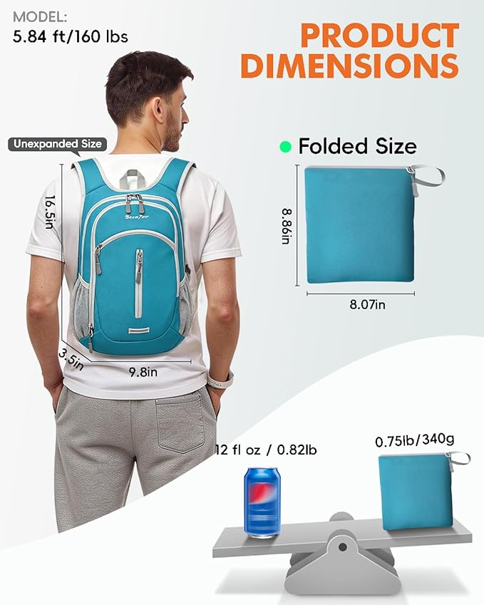 Seektop Small Hiking Backpack Expandable 12L-15L, Lightweight Packable Waterproof Daypack with Phone Pocket for Women Men
