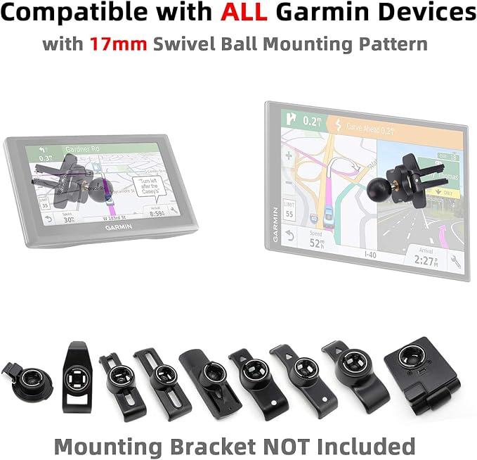 for Garmin Air Vent Mount Holder - 17mm Ball Phone/GPS Vent Mount Base with Silicone Clip & Adjustable Knob for Garmin Nuvi Drive Drivesmart Dezl Zumo Driveassist DriveLuxe StreetPilot RV