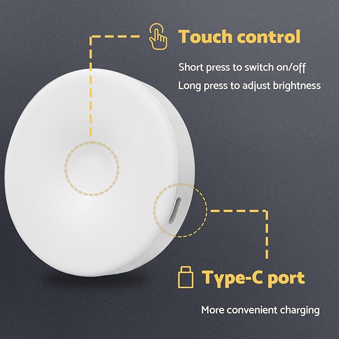 DAZZY DOT Rechargeable Puck Lights 2 Pack, Dimmable Touch Light Stick on for Closet, Magnetic Tap Light 1000mAh Battery Powered, Portable Led Light Cool White for Locker, Cabinet, Bedside, Kitchen