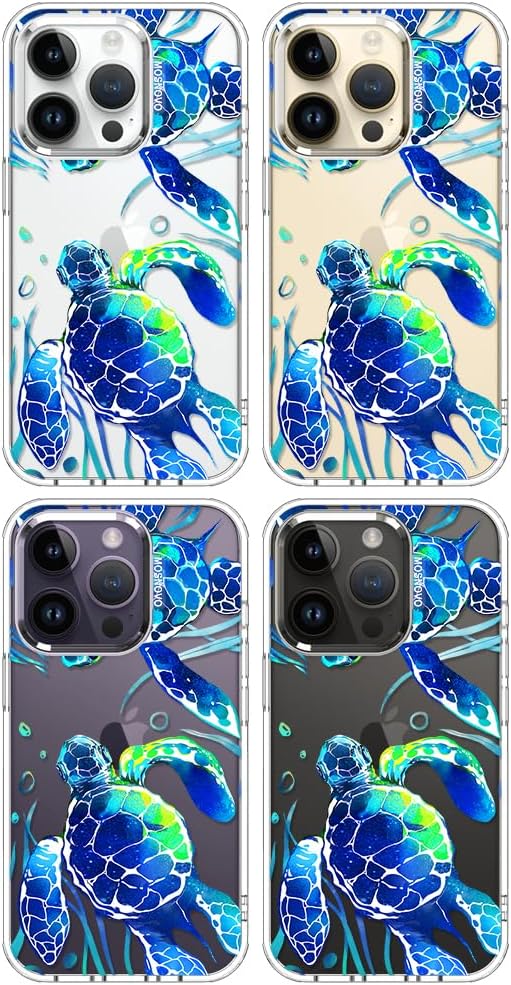 MOSNOVO Case for iPhone 14 Pro, [Buffertech 6.6ft Military-Grade Drop Protection] [Anti Peel Off Tech] Clear TPU Bumper Phone Case Cover Design - Sea Turtles