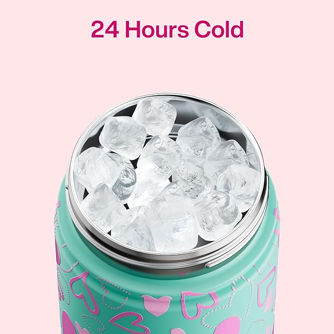 ENCOOL Valentine's Day Insulated Water Bottle with Straw Stainless Steel Water Bottle, Leak-Proof, BPA-Free, Keeps Cold for 24 Hours for Sports, Travel, School (26 oz, Sweet Hearts Violet x Mint)