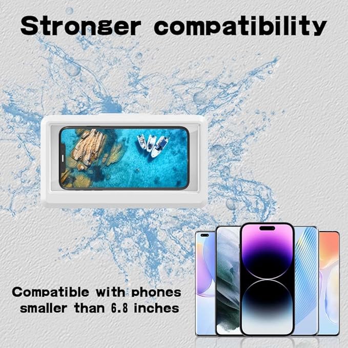 Shower Phone Holder Waterproof, 360° rotatable Adjustable rain Phone case，Waterproof and Anti-Fog Sensitive Touch Screen，Suitable for Bathroom Wall Mirror Bathtub Kitchen (White)