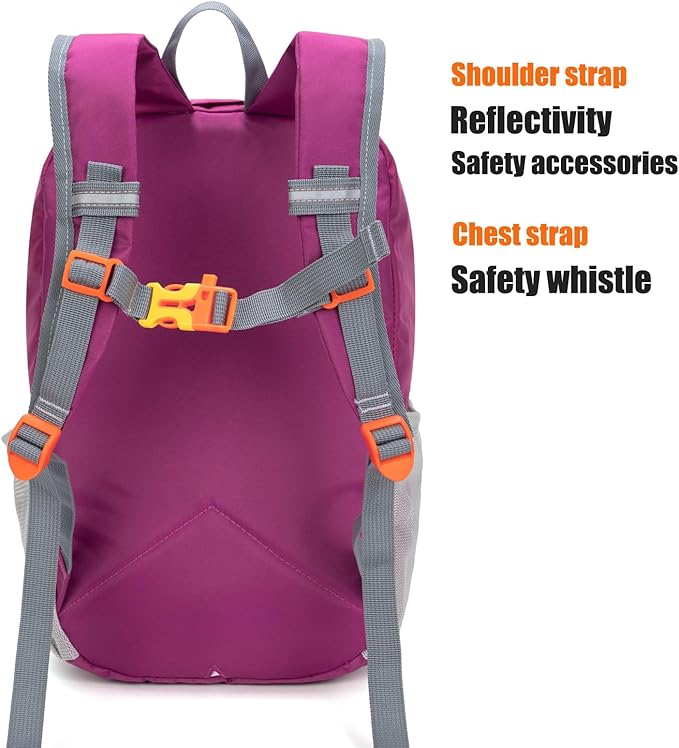 IVYGREEN Little Kids Hiking Backpack for Boys or Girls, Small Daypack for Camping or Travel (Purple, Medium)