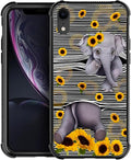 for iPhone XR Case, Cute Little Elephant Sunflower White Line Art Pattern Graphic Design Girl Boy Soft Silicone Hard Acrylic Shock Protection for iPhone XR