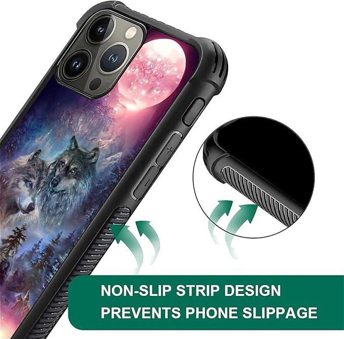 for iPhone 15 Pro Max Case, Star Two Wolfs Howling Pattern Graphic Design Girl Boy Soft Silicone Hard Acrylic Shock Protection for iPhone 15 Pro Max